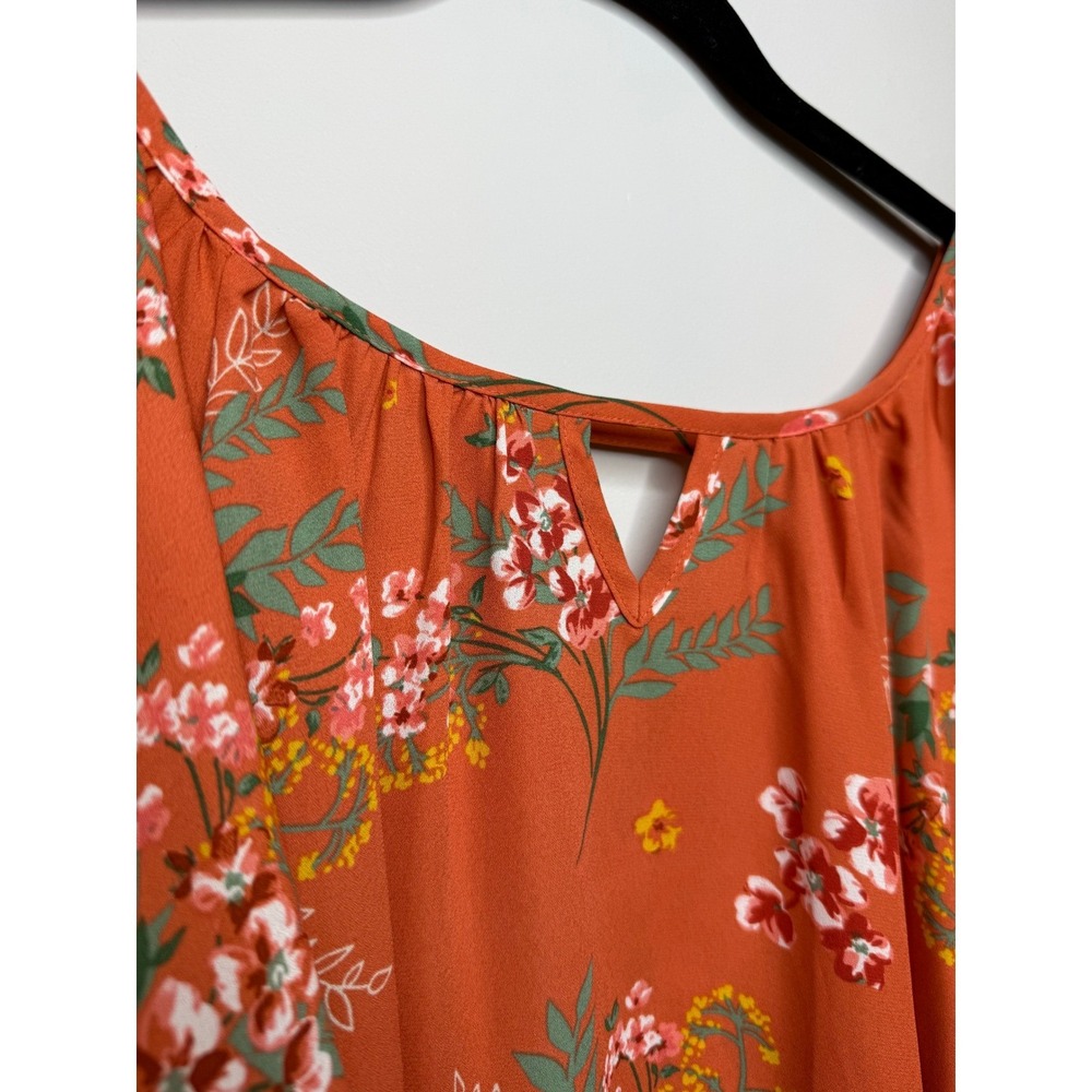 Copper Key Orange Floral Tiered Flutter Sleeve Blouse Top Feminine Womens Medium - Picture 3 of 10